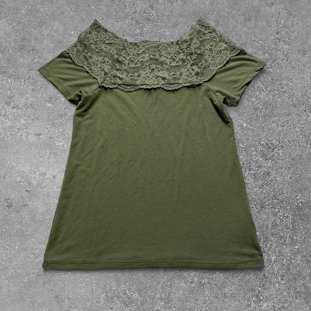 Poof Olive Green Lace Off The Shoulder Top Fairycore Short Sleeve Large 122138